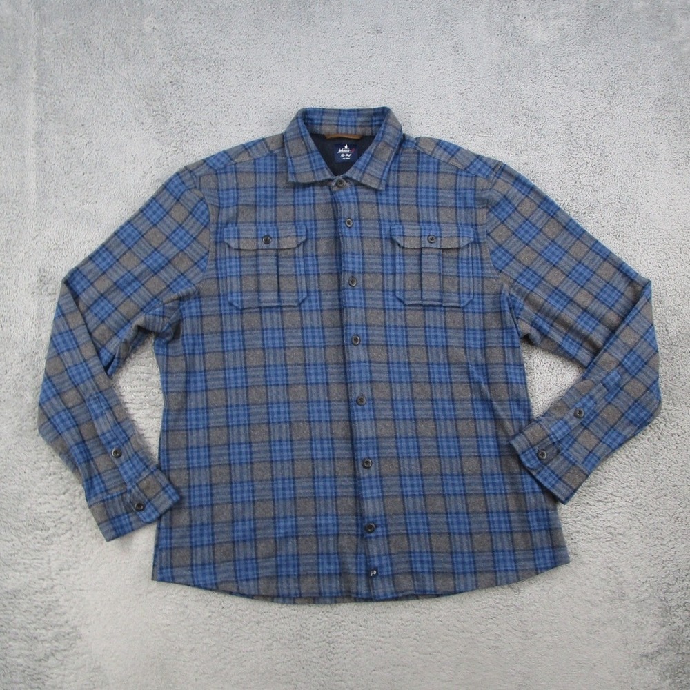 Johnnie-O Top Shelf Mens XL Blue Grey Plaid Flannel Button Up Shirt Long Sleeve